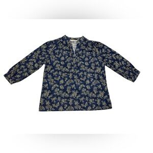 Peruvian Connection Navy Blue Rose 3/4 Sleeve Blouse Size Small